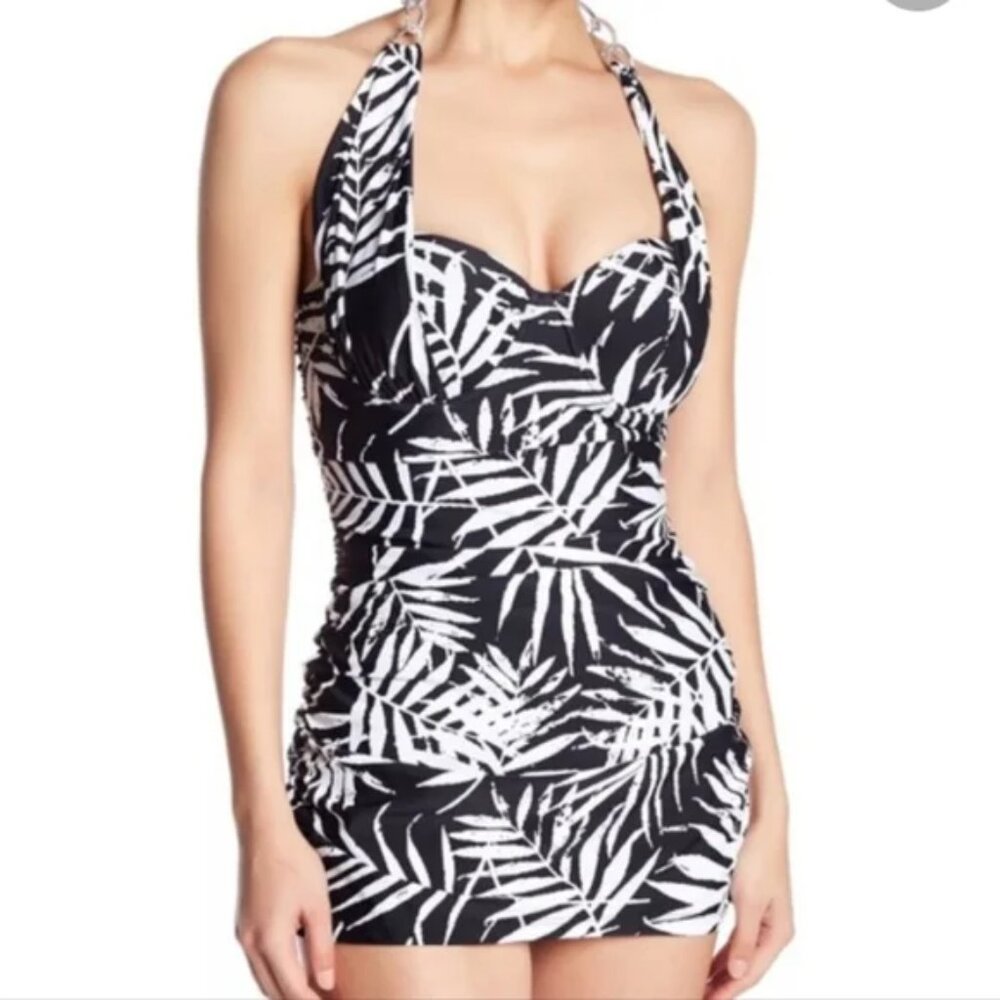 Marilyn Monroe Plus Size Palm Print One Piece Swimsuit